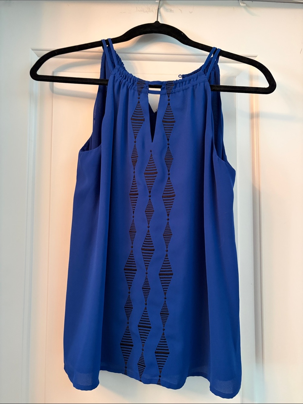 Apt. 9 Royal Blue With Black Embroidered Diamond Pattern Georgette Camisole